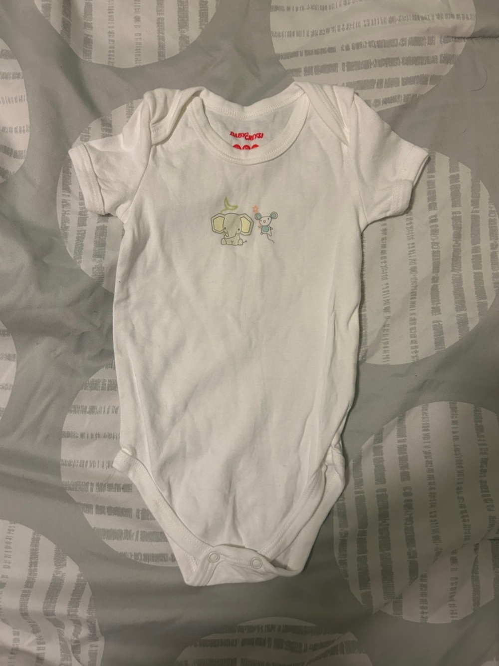 Baby One-Piece Bodysuit in White with Elephant Motif
